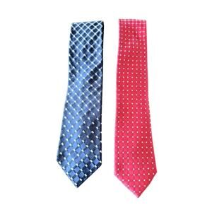 Tommy Hilfiger Silk Necktie Lot of 2 Red & Blue Patterned Ties